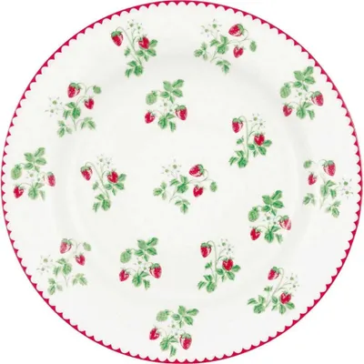 Zdjęcie produktu dla Talerz Greengate BERRY biały z truskawkami 20 cm Talerz do ciasta porcelanowy