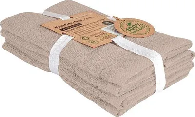 Productafbeelding van Unyqoos® Handdoekenset van 100% biologische katoen – 4-delige set (30x50 cm), taupekleurig, zacht, sneldrogend, plasticvrij en duurzaam