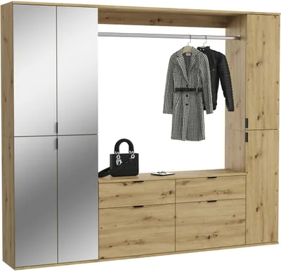 Produktbild von Garderobenkombination Artisan Eiche mit Spiegelglas, 212x193x34 cm