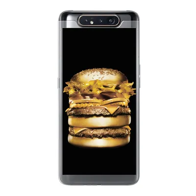 Produktbild von MuchoWow® Handyhülle Schutzhülle Hülle für Samsung Galaxy A80 Goldener Hamburger auf schwarzem Hintergrund. Silikon Softcase Handy Hülle - Schutzdeckel