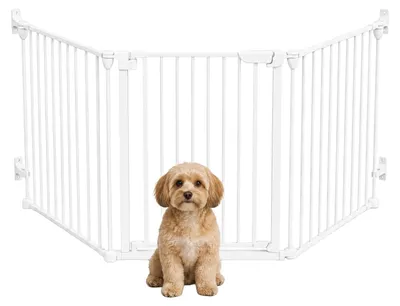 Image de Relaxdays, barrière de sécurité, 3 pièces, avec porte, hauteur x largeur : 74 x 85–180 cm, à fixer au mur, barrière de sécurité pour bébé extensible, en acier, blanche