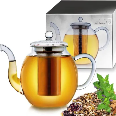 Produktbild von PolkaHome® Gläserne Teekanne 1,5 L – tropffrei mit integriertem Sieb, hitzebeständig