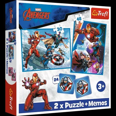 Produktbild von Puzzle Trefl 2in1 + 24 Memos Karten Avengers Marvel