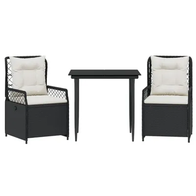 Produktbild von vidaXL 3-tlg. Garten-Essgruppe mit Kissen Schwarz Poly Rattan