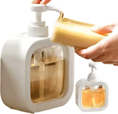 Produktbild von Flüssigseifenspender 300 ml, weiß mit transparenter Platte, Kunststoff, Maße 10,2 x 7,5 cm