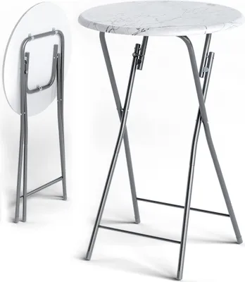Zdjęcie produktu dla Zestaw 2 składanych stolików barowych, imitacja marmuru, 60 cm, do użytku wewnątrz i na zewnątrz