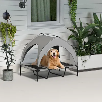 Produktbild von Hundebett Outdoor-Hundebett, wetterbeständig, erhöhtes Gestell, 106 x 76 x 94 cm, Hellgrau, Oxford