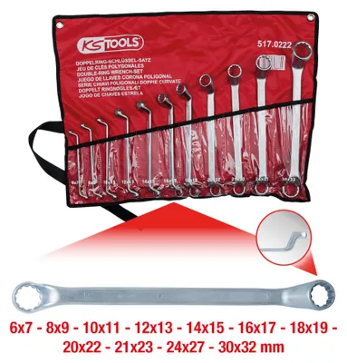 Produktbild von KS Tools Doppel-Ringschlüssel-Satz, gekröpft, 11-tlg 6-32 mm