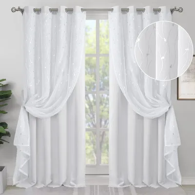 Verdunkelungsvorhänge 2er-Set 132x213 cm, weiß mit Silbermuster