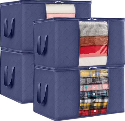 Zdjęcie produktu dla 4x Organizer, pokrowiec, torba do przechowywania ubrań, koców, pościeli, kołder, BAGGI, granatowe zestaw 4 szt.
