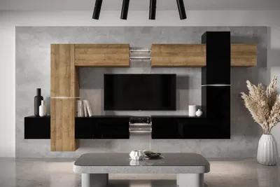 Produktbild von Furnitech Wohnwand Wohnzimmer - Wohnzimmer Möbel mit LED Weiß - Wohnzimmer Schrankwand(AN91NEW-21DZB-HGM27)