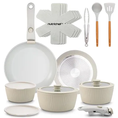 Image de Ensemble de casseroles NutriChef, 18 pièces, en céramique verte, avec poignées amovibles, compatible induction