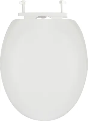 A white toilet seat is shown from the front against a white background.