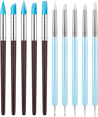 Image de Kit d'outils en silicone, 10 pièces, pour travaux de bricolage, arts et loisirs, comprenant des pinceaux en silicone, adaptés à la céramique et à la manucure