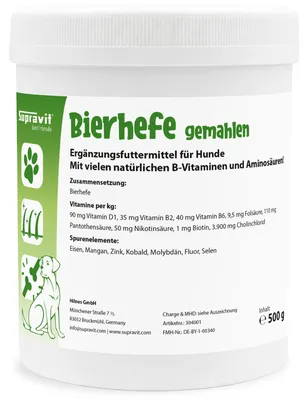 Produktbild von Supravit Bierhefe gemahlen 500g | Ergänzungsfutter für Hunde für glänzendes Fell stärkt den Vitamin B Komplex
