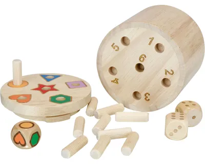 Produktbild von BestSaller 3020 SUPER SIX Würfelspiel Holz, beidseitig bespielbar, auch für Kinder, 36 Spielstäbchen & 3 Würfel, natur