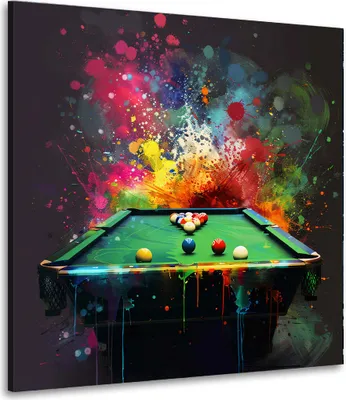 Produktbild von Pop Art Billardtisch mit farbenfrohen Explosionen Leinwandbild Wandbild Wanddeko: 120x120x4cm