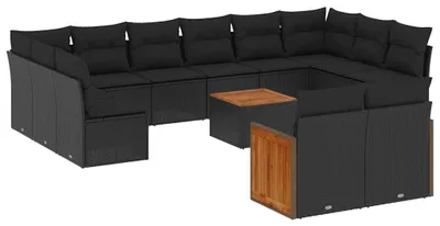 Produktbild von vidaXL 13-tlg. Garten-Sofagarnitur mit Kissen Schwarz Poly Rattan