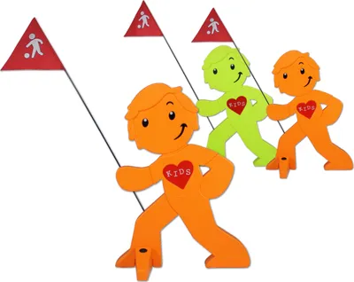 Produktbild von StreetBuddy - Warnfigur, Warnaufsteller, Warnschild Kindersicherheit Mehrfachset (1 x grün, 2 x orange, 3er Pack)