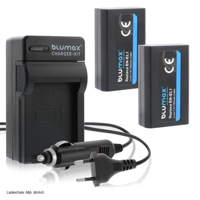 Produktbild von 2x Akku + Lader für Nikon EN-EL1 NP-800 Coolpix 4500, Coolpix 4800 750 mAh