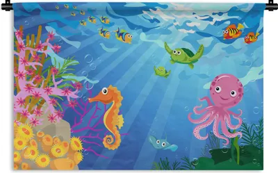 Produktbild von MuchoWow® Wandteppich Wandbehang Kinder - Tiere - Wasser 60x40 cm Tapisserie Dekoration Wandtuch - Wanddekorationen