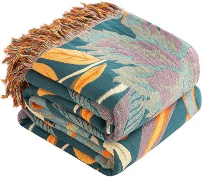 Produktbild von Unyqoos® Beidseitige Boho-Baumwolldecke 150 x 200 cm – 100% atmungsaktive Baumwolle, orange/grün, mit 5 cm Rand, Sofa- und Bettdecke, waschbar bis 39 °C