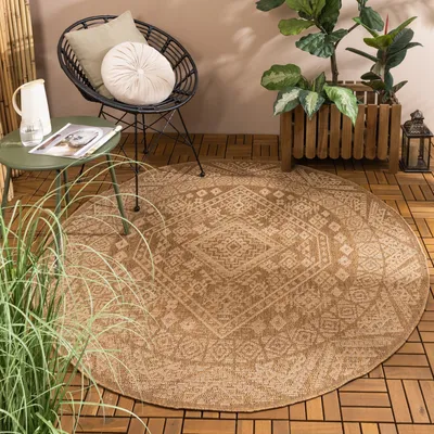 Produktbild von Jute Gartenteppich Rund - Mavi Medaillon Creme Braun - Ø 230cm - Boho, Ländlich - Garten / Terrasse, Flur -  FRAAI | Home & Living
