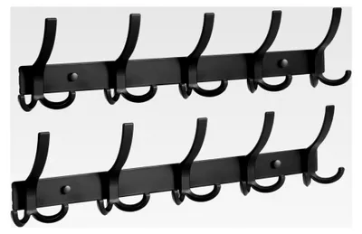 Produktbild von 2 Stück Garderobenhaken mit 15 Haken, Wandhaken für Schlafzimmer, Bad und Küche, Hakenleiste für Jacken, Mäntel, Taschen, Hüte und Schals (Schwarz)