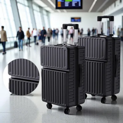 Produktbild von 2-teiliges Hartschalen Kofferset – Koffer & Trolleys Set – Reisekoffer Set 2 Teilig – Hartschalenkoffer Set 2 Teilig – 2 Teiliges Trolley Set – Schwarz