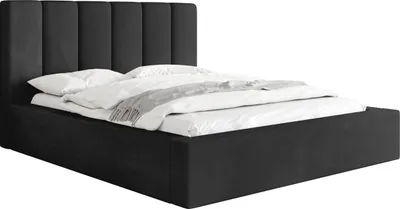 Produktbild von Polsterbett 160x200 mit Bettkasten und Lattenrost – Bett mit hohem Kopfteil, Boucle oder Samt Stoff – Modernes Doppelbett mit Stauraum – Bettgestell, ohne Matratze – Amira – Schwarz