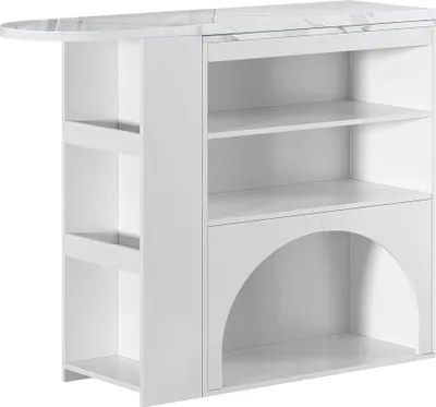 Produktbild von Merax Bartisch 360°Drehbar mit Haustierbereich, Katzenschrank, ausziehbar Esszimmertisch Stehtisch mit Katzennapfbereich, Regale, Küchentisch, Weiß
