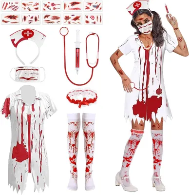 Productafbeelding van Bloedig Verpleegster Kostuum Dames - Eng Zombie Halloween Verkleedoutfit