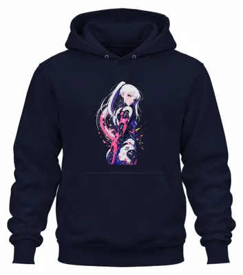 Imagen del producto de Cyberpunk, cyborg, estilo "frau", anime, manga, mecha, Japón, estilo Y2K, ciencia ficción, sudadera con capucha, color azul marino, talla S