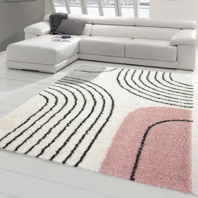 Immagine prodotto di Tappeto di design con forme rotonde in rosa crema dimensioni - 120 x 170 cm