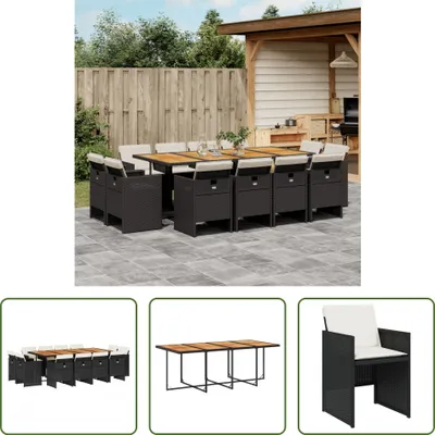 Produktbild von The Living Store 13-tlg. Garten-Essgruppe mit Kissen Schwarz Poly Rattan