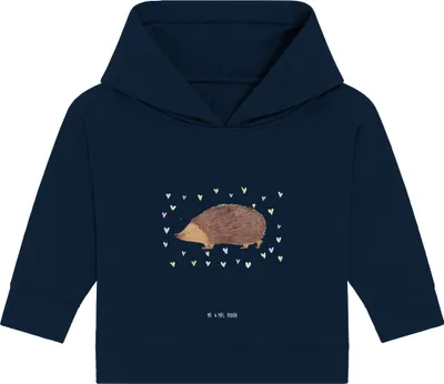 Produktbild von Mr. & Mrs. Panda Organic Baby Hoodie Igel Herzen 24. - 36. Monat - French Navy - Geschenk, Leben, Kapuzenshirt, Herz, Liebe, Kapuzensweatshirt, Lustige Sprüche, Kuss