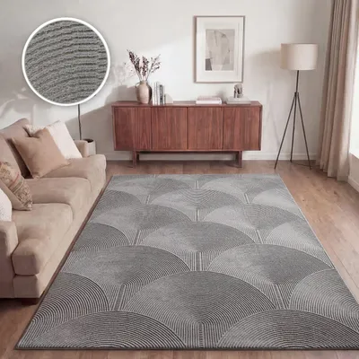Produktbild von TT Home Wohnzimmer Teppich Esszimmer Kurzflor Boho Design Skandinavisch Unifarben Mit Bogen Optik Hoch-Tief-Effekt Modern Größe 200x280 cm