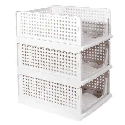 Produktbild von 3 Stück Faltbar Lagerkisten,Stapelbar Kleiderschrank Organizer,Schublade Aufbewahrungsbox,für Bad Schlafzimmer,Weiß