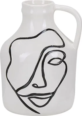Produktbild von BELIANI Blumenvase Weiß und Schwarz Steinzeug 19 cm mit aufgedrucktem Gesicht Deko Accessoires Wohnzimmer Schlafzimmer Flur Eingangsbereich Kamin