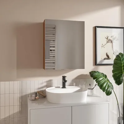 Produktbild von HAJDUK FURNITURE Spiegelschrank Bad 50x60 cm Eiche Sonoma Badschrank mit Spiegel Ablage und Griffloser Öffnung Hängeschrank Badezimmerspiegel Hängend