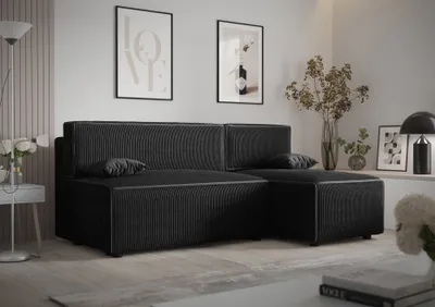 Produktbild von Ecksofa Alvito, Farbe: Schwarz. Material: Kord. A: B: 212 cm,H: 85 cm, T: 105 cm, Eckcouch, Schlafcouch, Sofa bed, Schlafsofa