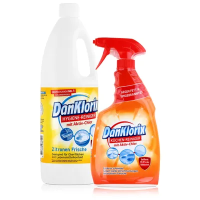 Produktbild von DanKlorix Hygiene-Reiniger Zitronen Frische 1,5L & Küchen-Reiniger 750ml