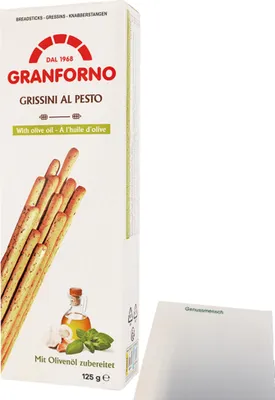 Produktbild von Knusprige Grissini Pesto mit Olivenöl (125g Packung) + usy Block
