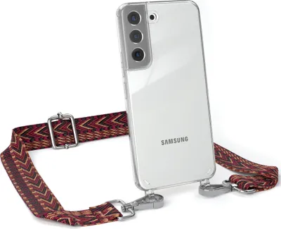 Produktbild von EAZY CASE Handykette - Verstellbarer Trageriemen kompatibel mit Samsung Galaxy S22 5G, Handykordel mit transparenter Silikon-Hülle, Band in Rot