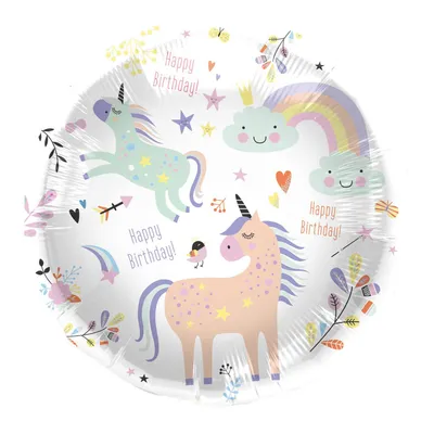 Image de Ballon en plastique Joyeux anniversaire Licornes 45cm