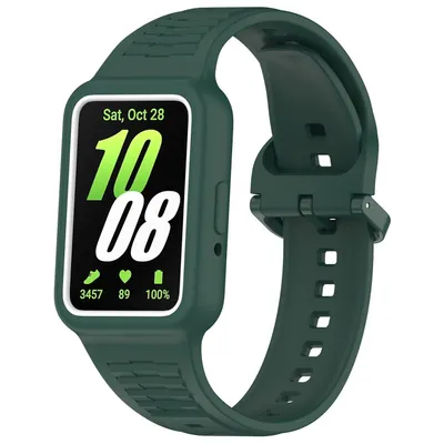 Image de Bracelet de montre en silicone pour Samsung Galaxy Fit 3 avec boîtier intégré - Bracelet de rechange vert foncé