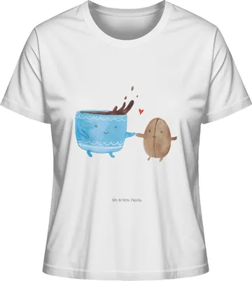 Produktbild von Mr. & Mrs. Panda Oberteil Damen Kaffee Bohne Größe XL - Weiß - Geschenk, Kurzarmshirt, T-Shirt, Glück, Basic Shirt, Genuss, Zufriedenheit, Kaffeebohne, Sommershirt