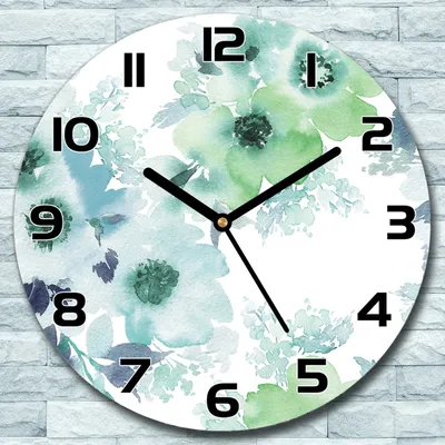 Produktbild von Wanduhr aus Glas Rund fi 30 Aquarell Blumen Quarz Deko Wohnzimmer Büro