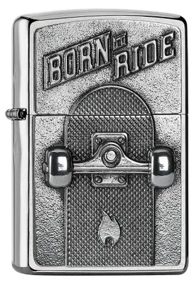 Produktbild von Zippo Sturmfeuerzeug Skateboard Born to Ride chrom Brushed Chrome  USA
