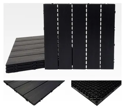 Produktbild von WPC Bodenfliese Holzoptik für Balkon/Terrasse, 3D-Struktur linear 4X je 50x50cm = 1qm, geprägt - anthrazit